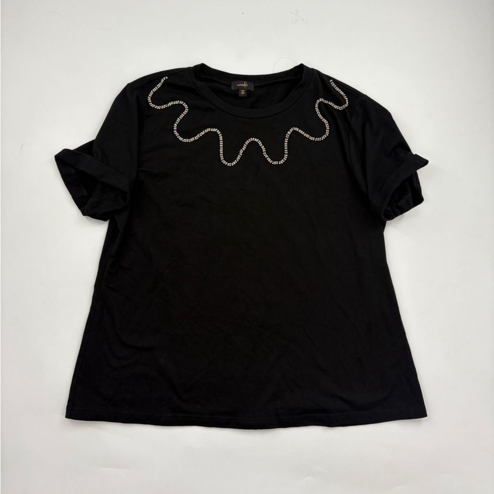 Ortworth Black Rhinestone Embellished T-Shirt Women’s Size Large - Picture 1 of 6